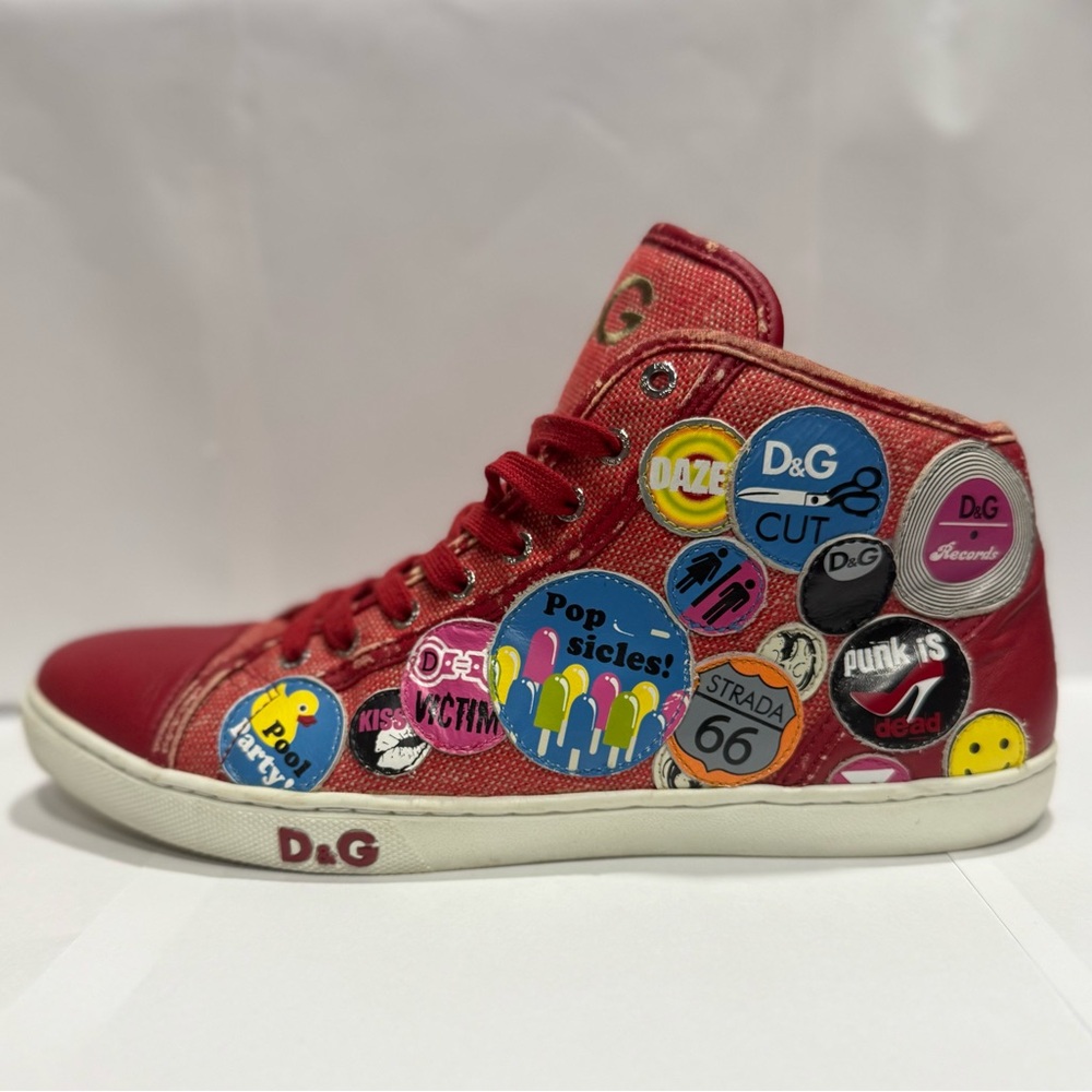 Dolce & Gabbana D&G Red High Top Sneakers Graphic Patch Design